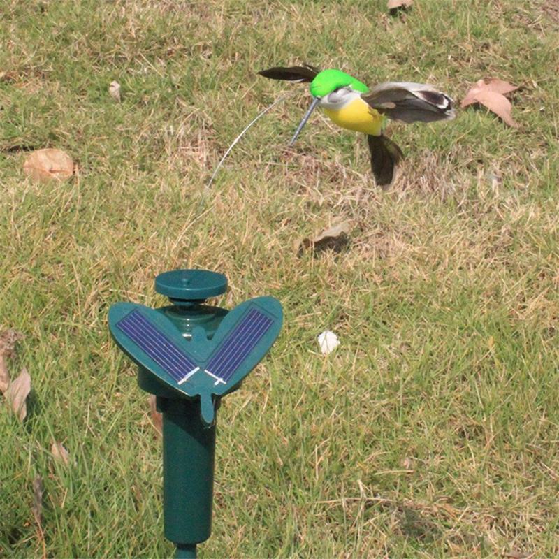Funny Solar Rotating Bird Toy Flying Hummingbird Power Vibration Birds Stake Flying Fluttering Toy Wobble Fluttering Bird CN