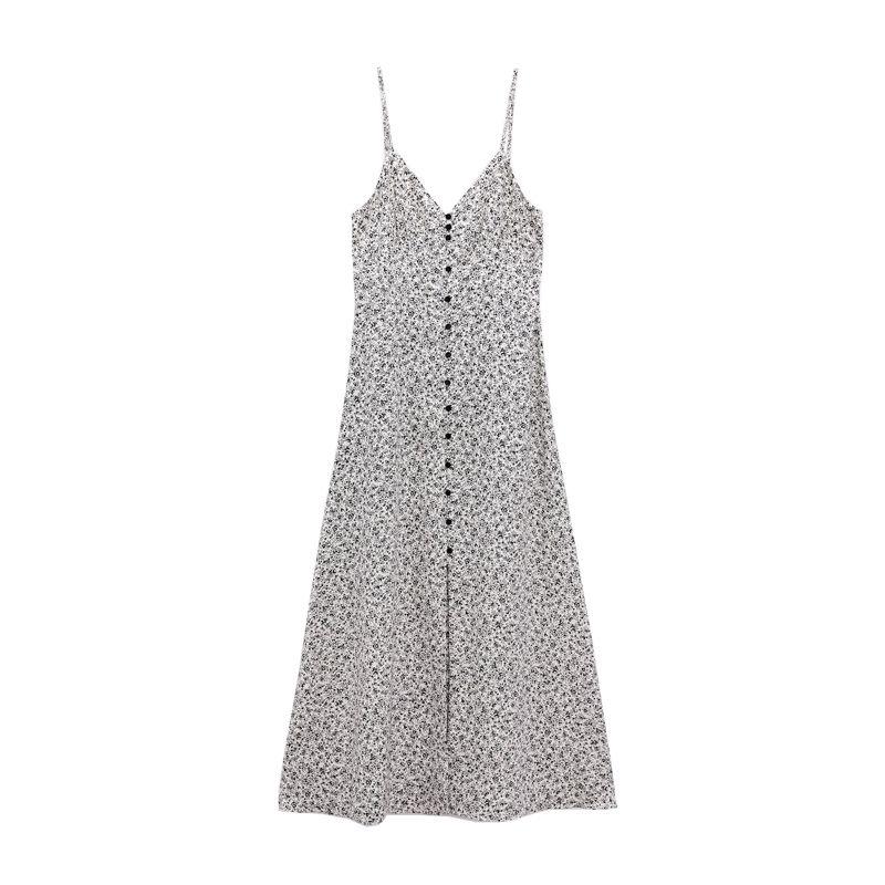 

Весенняя новая миди-юбка на бретелях с V-образным вырезом, украшенная рядом пуговиц, с цветочным принтом, платье в стиле нижнего белья 8741061 Multi-color L