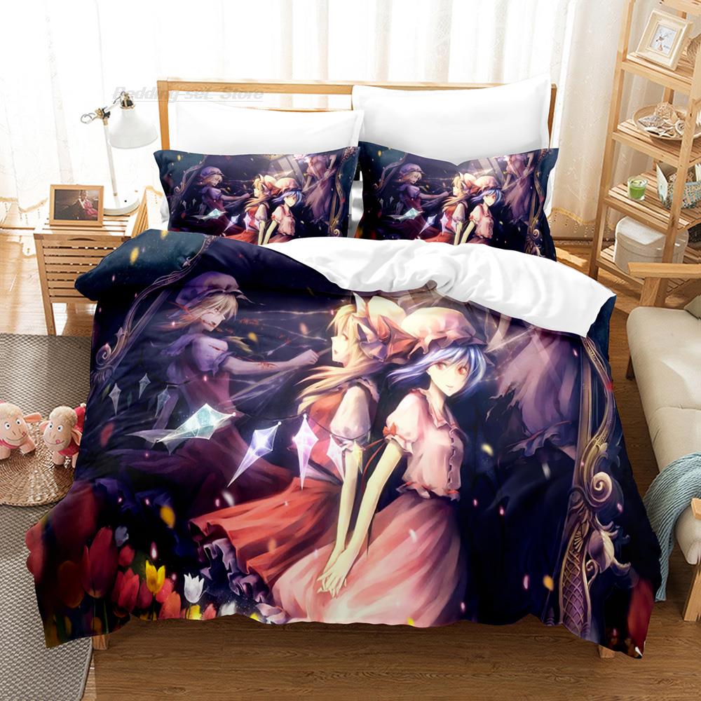 Touhou Project Bedding Set Single Twin Full Queen King Size Bed Set Aldult Kid Bedroom Duvetcover Sets 3D Print Cartoon Kawaii