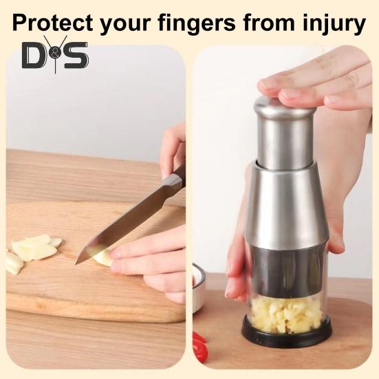 Garlic Press Stainless Steel Manual Garlic Crusher Chopper Mincer Efficient Onion Cutter for Nut Potato Tomato Time-Saving Kitchen Tool