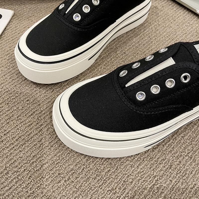 [Non-slip and wear-resistant] Thick-soled elastic one-pedal canvas shoes 2025 summer new versatile breathable casual and lightweight