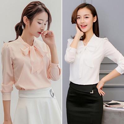 Female Chiffon Blouses Shirts Long Short Sleeve Two Style Office Women Shirts Girls