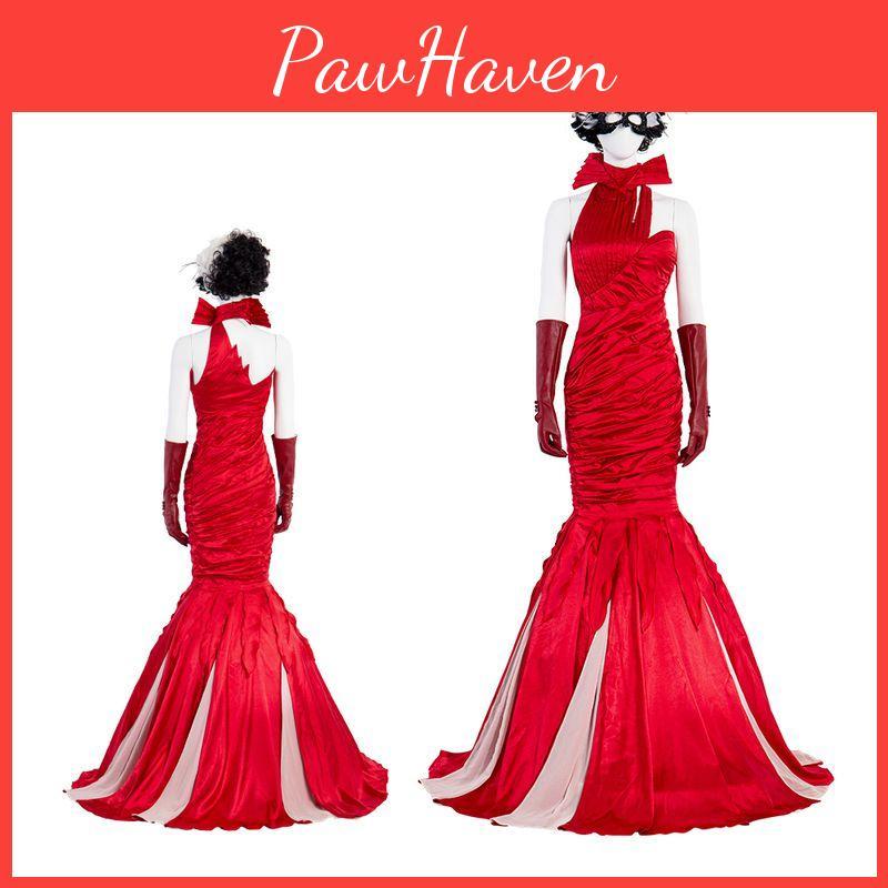 Exquisite Cruella De Vil Kuyla Cosplay Costume Set With Elegant Gown And Accessories