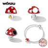 WOSTU Breloques en forme de champignon rouge en argent sterling 925 pour femme, adaptées aux bracelets originaux à faire soi-même, bijoux d'anniversaire, cadeaux