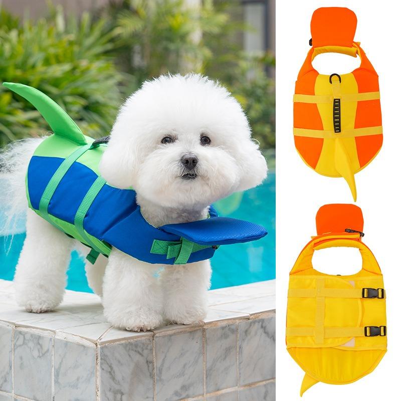 Adjustable Shark Dog Life Jacket with Handle Portable Pet Safety Swim Vest for Small Medium Large Dogs Water Sports