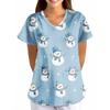 Plus SizePrinted Scrub Working Uniform Tops For Women's Cross V-Neck Print Short Sleeve Fun T-Shirts Workwear Tee With Pockets