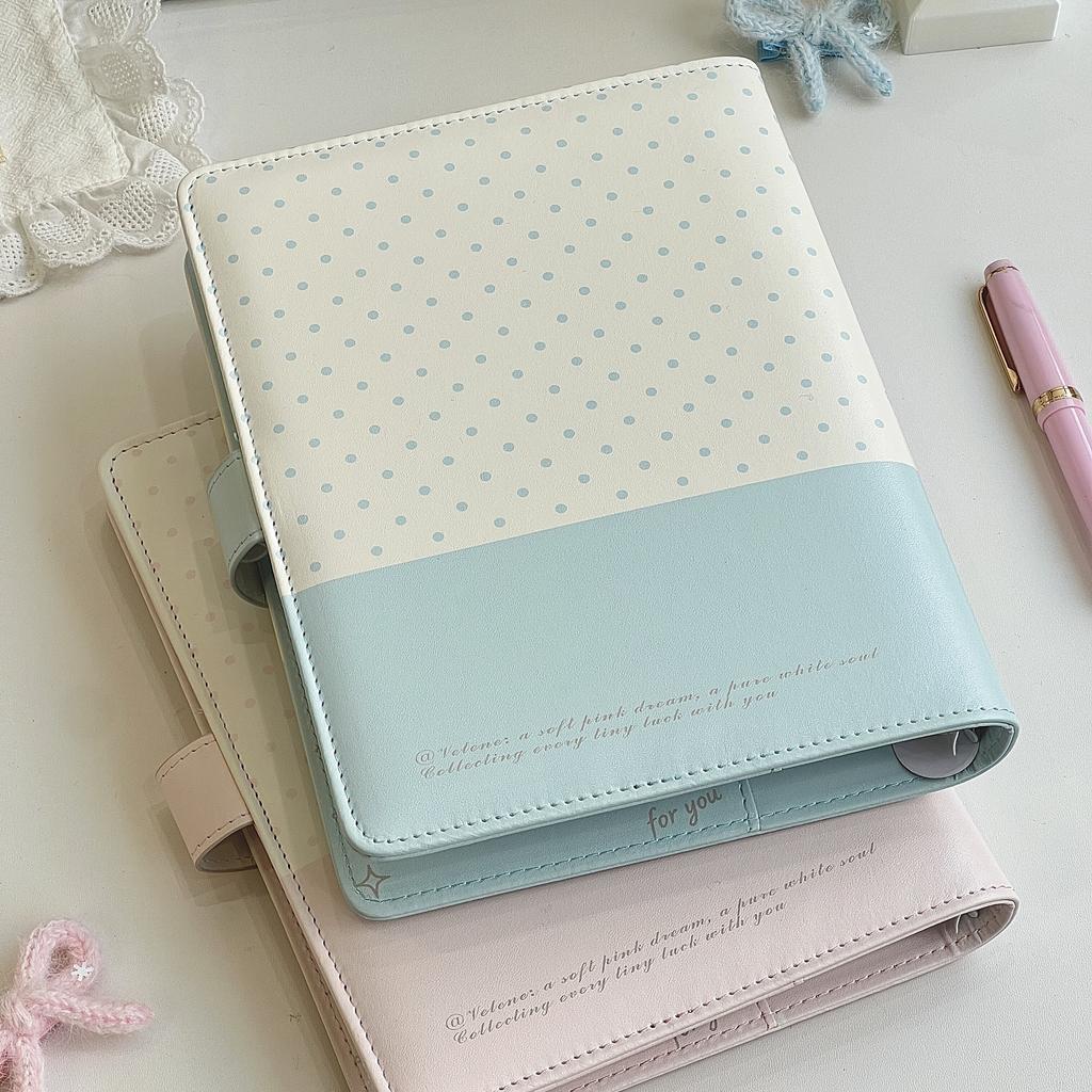 Cute Pink Polka Dot A5 4-Pocket Card Album – PU Leather Cover Binder for Polaroid Photo Collecting Small Cards