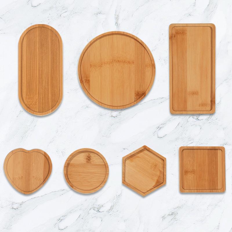 Wooden Tray Multi Bamboo Multi Shape Wooden Holder Pot Tray Coffee Coaster Home Garden Decor Photography Props