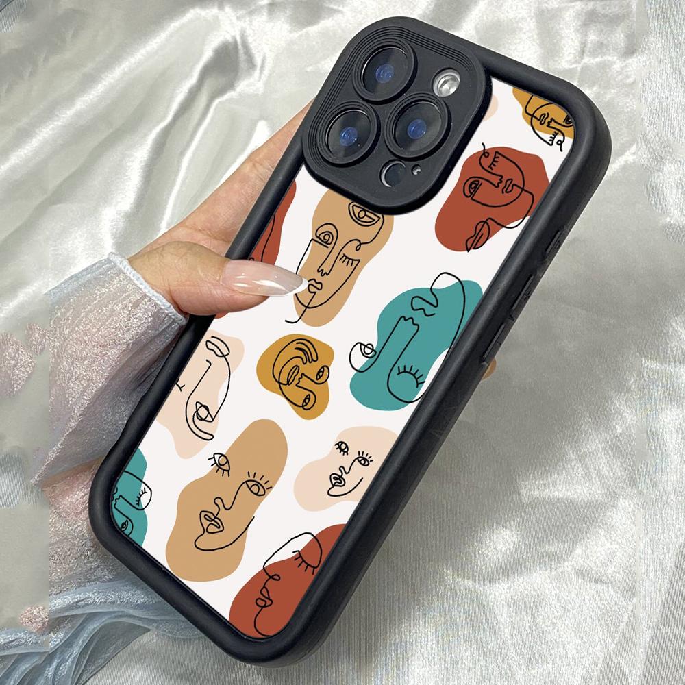JT3 Abstract faces one line drawing Realme 14 15 Huawei P40 Honor 70 90 Infinix Tecno itel Motorola Google All Model Angel eyes Soft TPU Phone Case