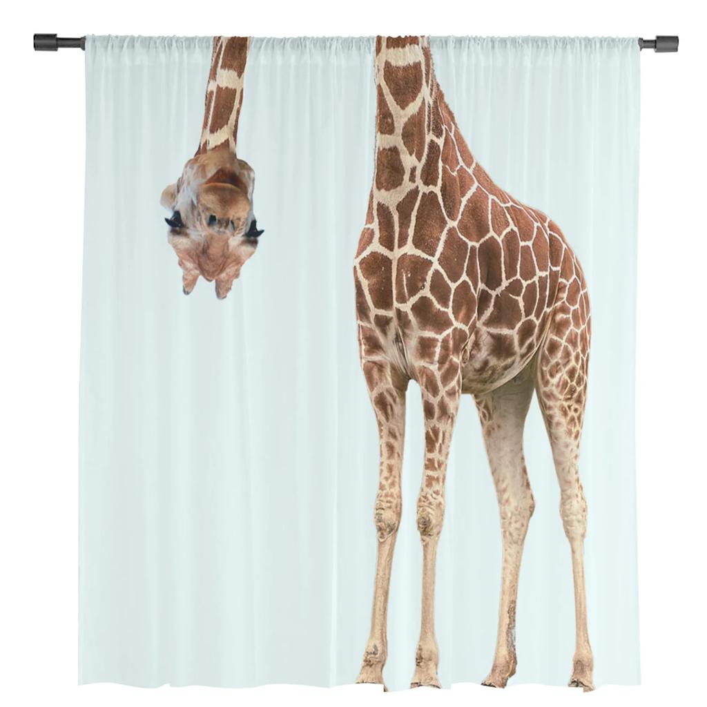 Animal Giraffe Probe Window Treatment Tulle Modern Sheer Curtains for Kitchen Living Room the Bedroom Curtains Decoration
