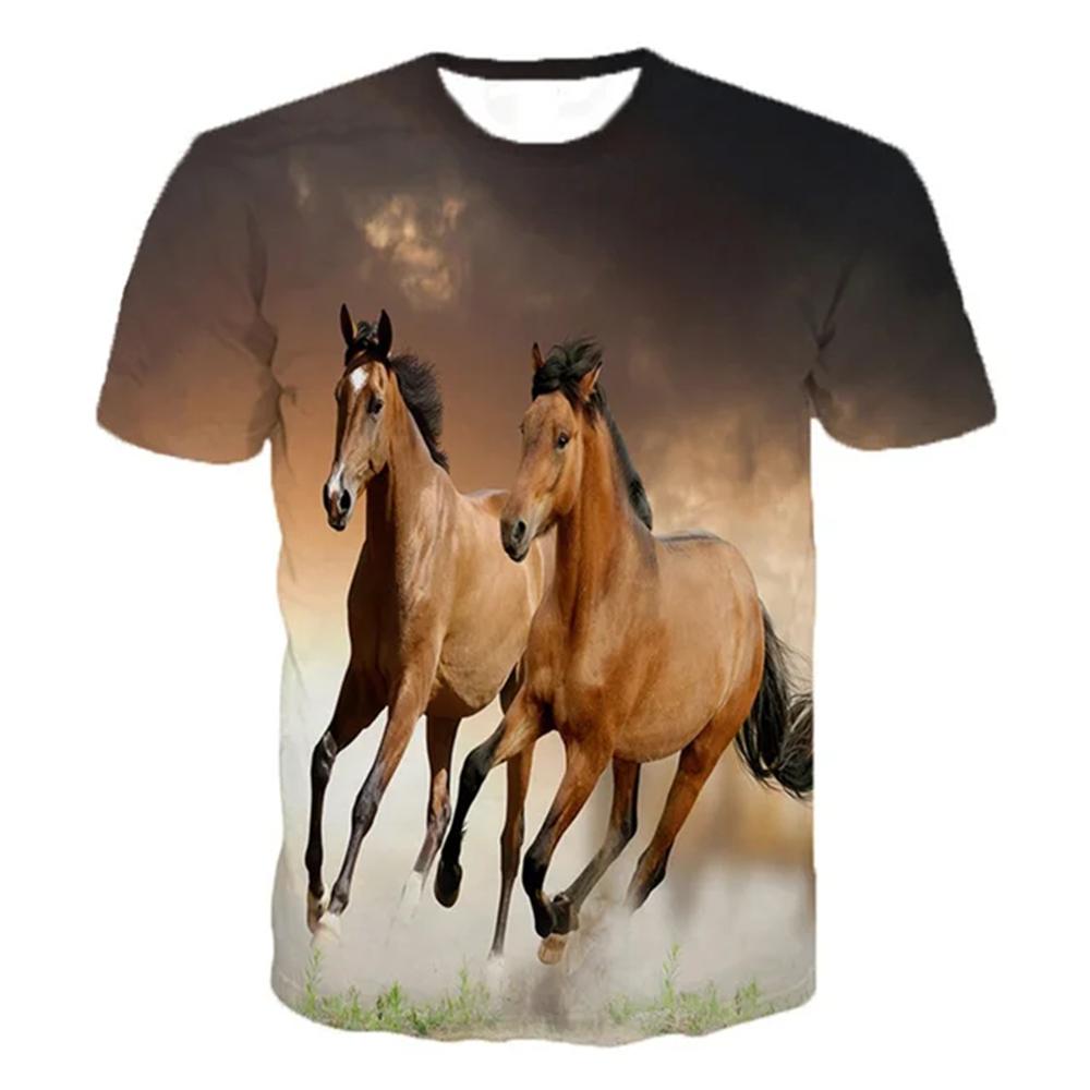 

Футболка мужская с рисунком лошади, спортивная и эластичная футболка с коротким рукавом и 3D-цифровым принтом для летнего активного отдыха 3XL