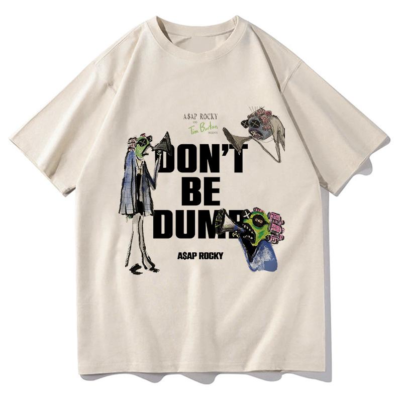 Men AAP ROCKY Don T Be Dumb T Shirts 100 Pure Cotton Tops Beach Classic Short Sleeve TShirt Crew Neck Fashion Tshirt Clothes