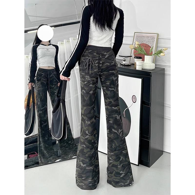 Plus Size Women s Retro Camouflage Micro Flare Pants with Drawstring - Autumn 2026 Collection 2XL