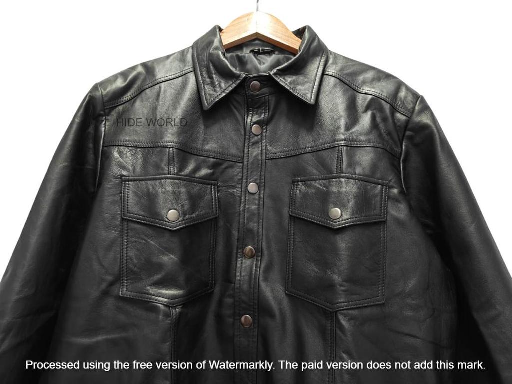 Casual Leather Real Handmade Men Black Shirt Formal Party Stylish Lambskin 100%