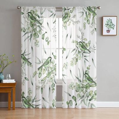 Summer Green Leaves Bird Watercolor Tulle Curtains For Living Room Sheer Curtain For Bedroom Kitchen Blinds Voile Curtains