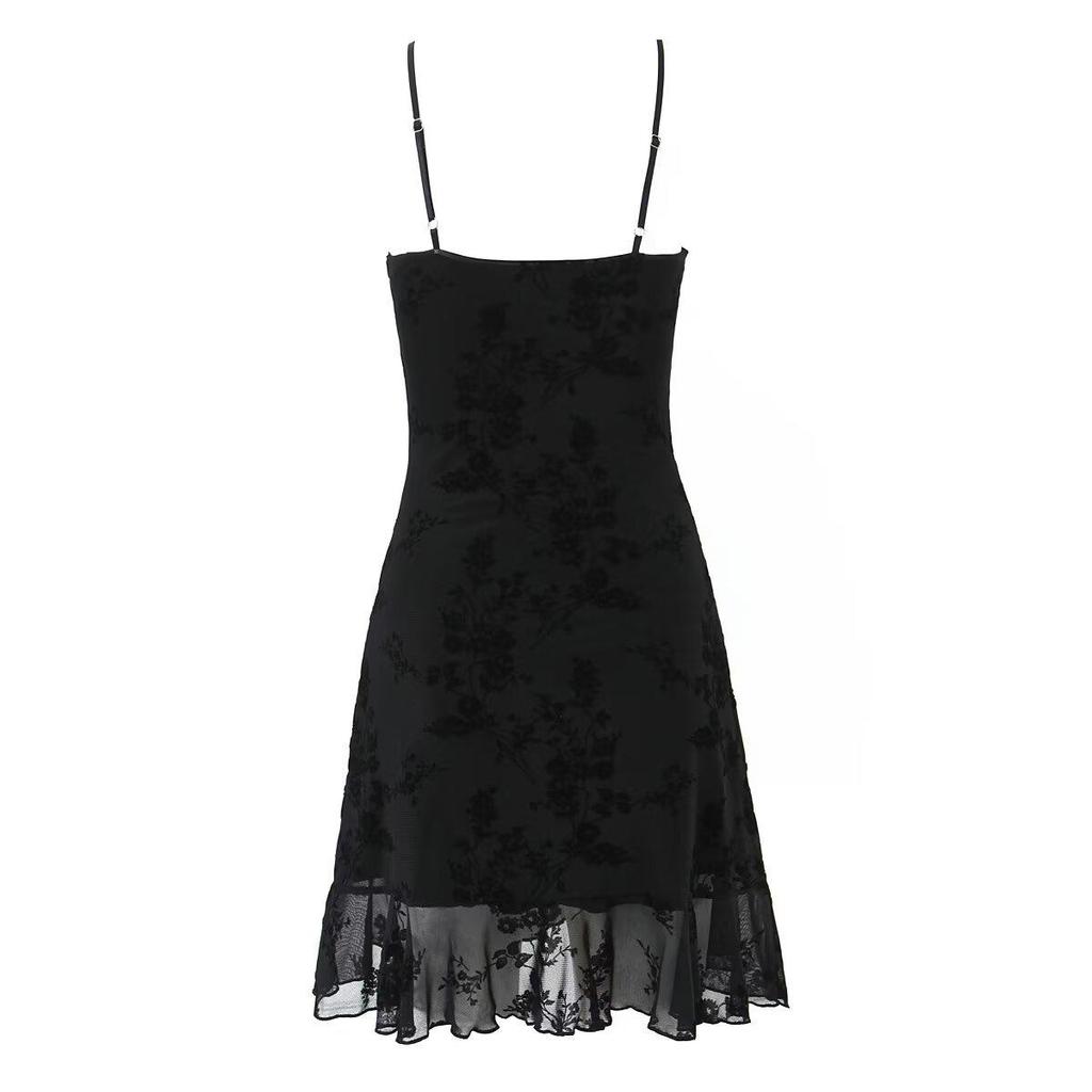 Autumn 2025 European Style Women's Black Mini Slip Dress