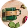 HEAT-RESISTANT GLASS MUG COFFEE TEA BOTTLED GREEN 300 Ml DISHWASHER SAFE
