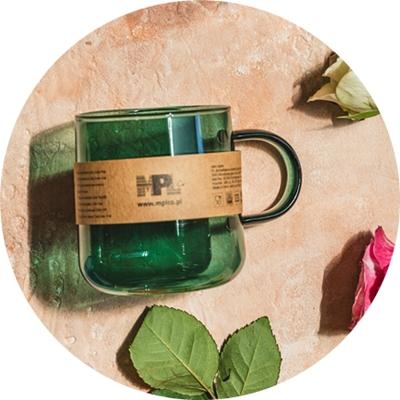HEAT-RESISTANT GLASS MUG COFFEE TEA BOTTLED GREEN 300 Ml DISHWASHER SAFE