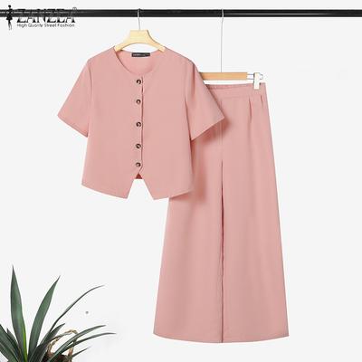 Women Short Sleeve Shirts and Pants Summer Two Piece Suit Sets