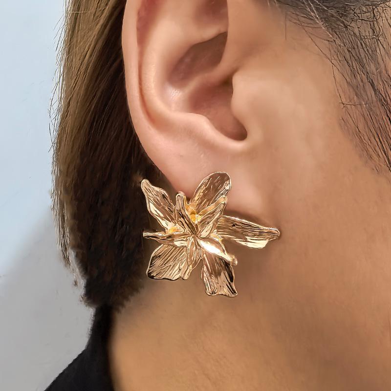 Personalized Design Women's Double Layered Large Flower Earrings Trendy Punk Party Adjustable Ring Fashion Jewelry Gifts