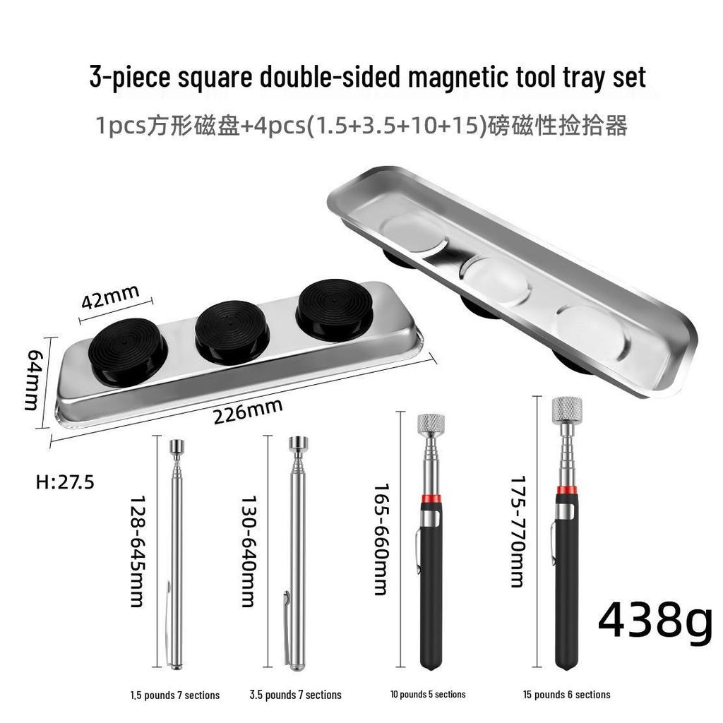 Magnetic Pickup Tool Set: Socket Holder, Bowl, and Double-Sided Suction Mat - Black & Red.