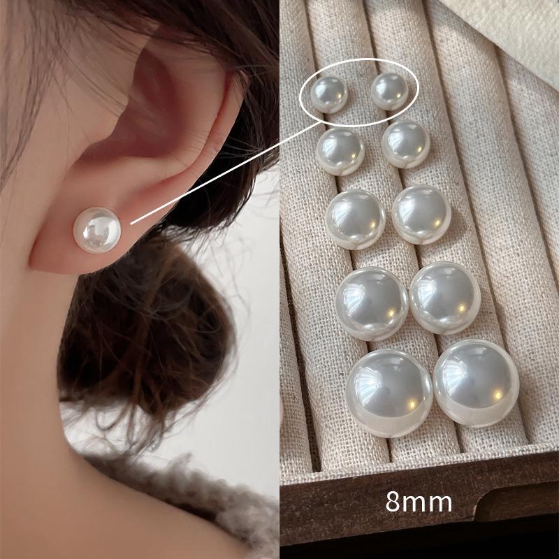 Pearl Earrings S925 Silver Pinkish Cream Pearls 8-14mm Hypoallergenic Studs Minimalist Luxury Earrings Bridal Gift