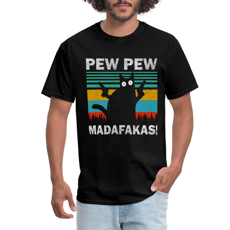Pew Pew Madafakas Funny Vintage Cat Unisex T-Shirt M