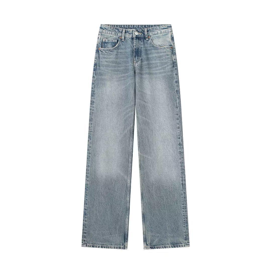 

European and American Women s Casual Wide-Leg Mid-Rise Denim Pants Medium средний синий