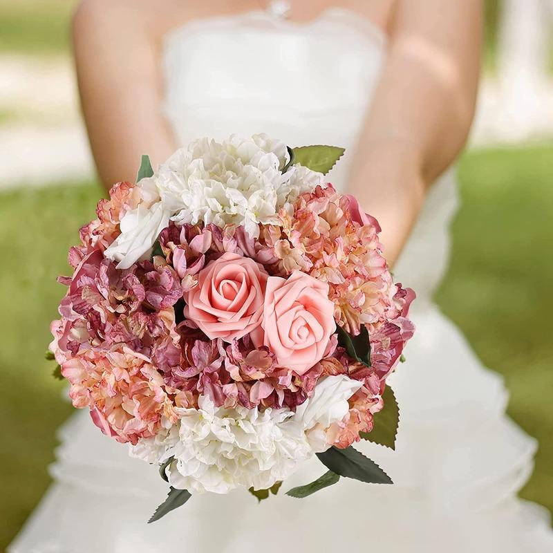 4 Pièces Grand Hortensia Séché Vintage Fleurs en Soie Fleurs Artificielles pour Bouquet de Mariée Fleurs Décoration Baby Shower