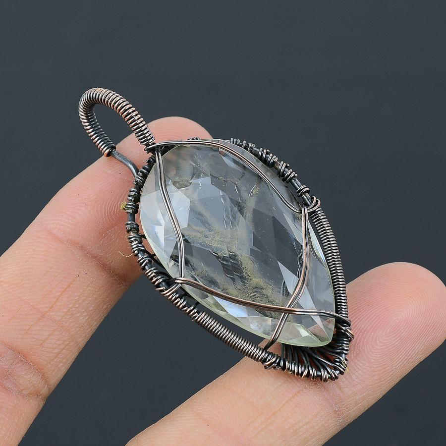 Tree Of Life White Topaz Copper Wire Wrap Jewelry Pendant 2.40" L5Q92