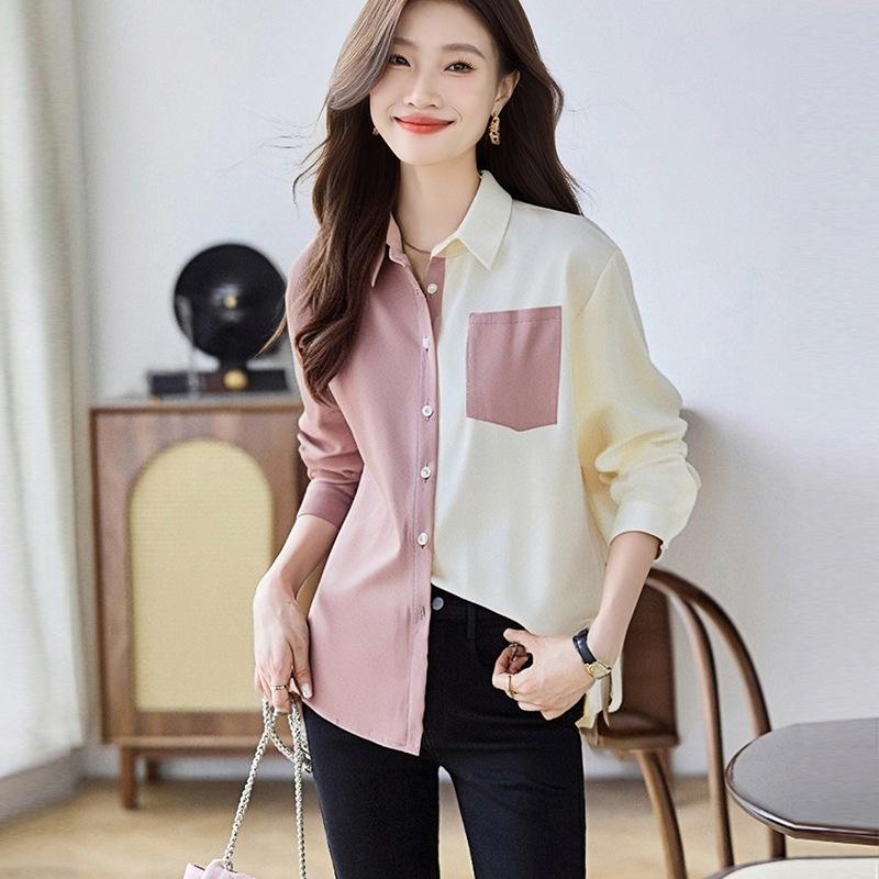 

Шифоновая рубашка с принтом для женской весны и осени, корейская новая модная свободная темпераментная блузка 2XL розовый