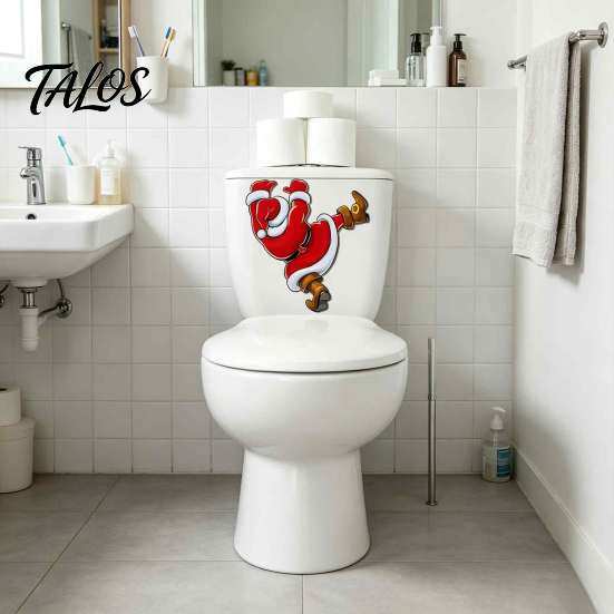 Funny Christmas Toilet Stickers Sticker, Santa Claus Seat Decal, Waterproof Festive Bathroom Accessories PVC Holiday Wall Decor for Home Party