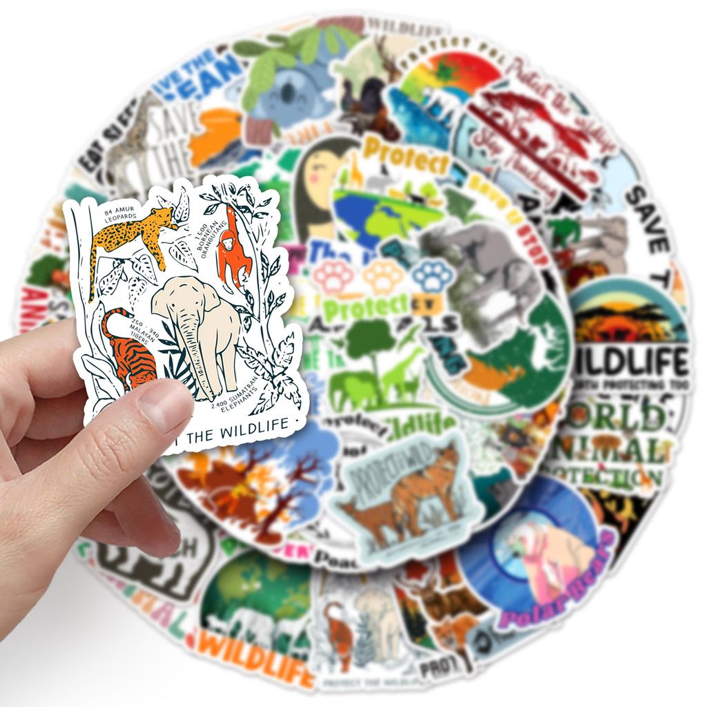 50 Pieces of Protected Wild Animals Graffiti Stickers Personalized Logo Slogans Decorative Mobile Phone Case Suitcase Stickers