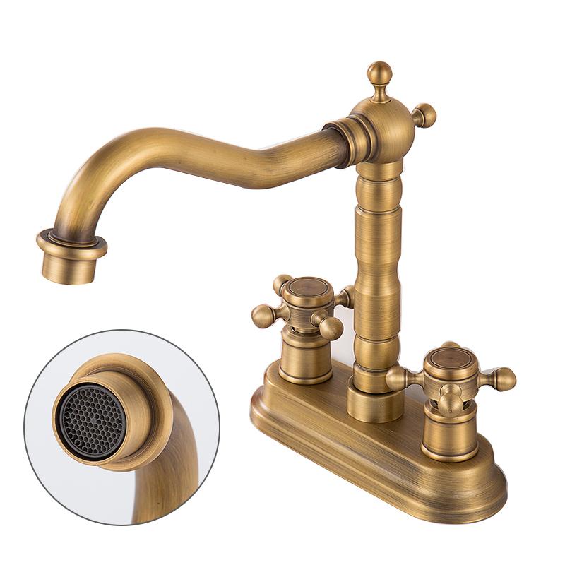 

Double Handle Double Hole Bathroom Basin Faucet Antique Bronze American Standard Size Mixer Tap EL1201
