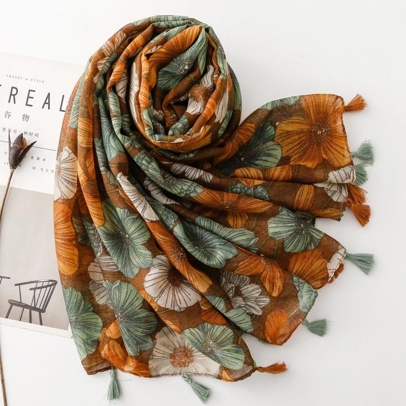Spring Fashion Retro Poppy Floral Tassel Viscose Shawls Scarf Women High Quality Soft Hijab And Wrap Muslim Sjaal 180*90Cm