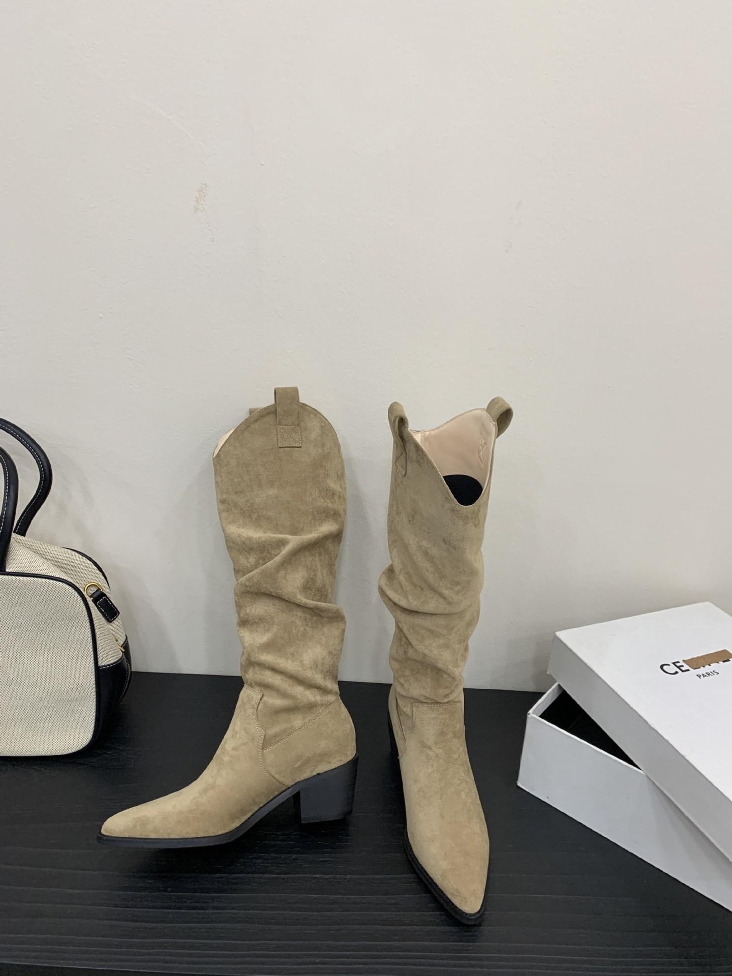 

Западные высокие сапоги осенне-зимние ретро сапоги женские 2025 новые тонкие и высокие сапожки Spice Girls 40 хаки