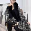 New winter cape jacket knitted plaid pattern women sweater female cardigan long sleeve autumn