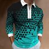 Men's Zip Fashion Slim Men's 3D Plaid Digital Print Long Sleeve Polo Shirt Top