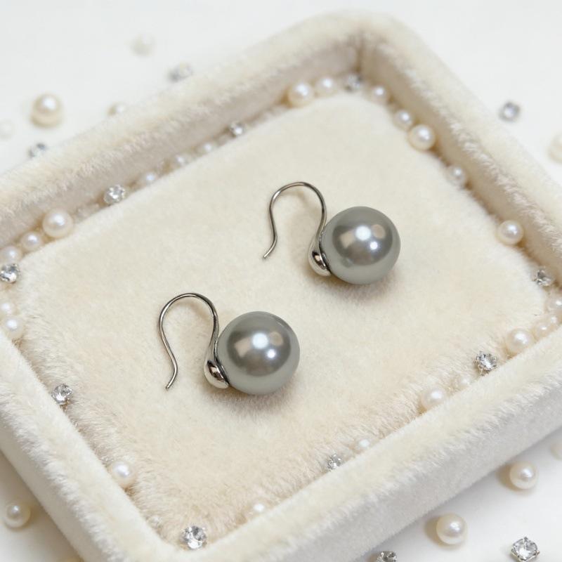 S925 Sterling Silver Gray Pearl High-Heeled Shoe Earrings S925 Silver
