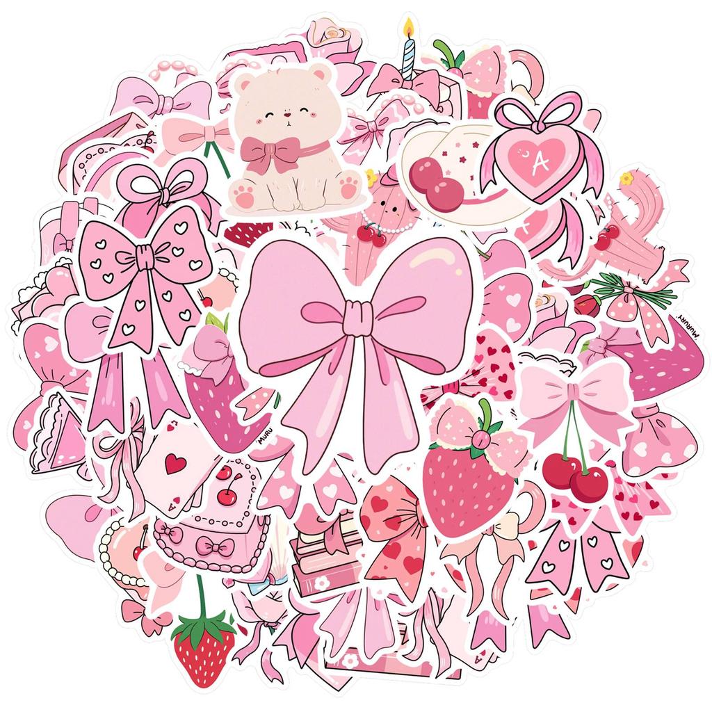 35pcs-50pcs Cute Pink Stickers Romantic Cute DIY Stickers Teacher Reward Stickers For Guitar Laptop Helmet Skateboard Guitar