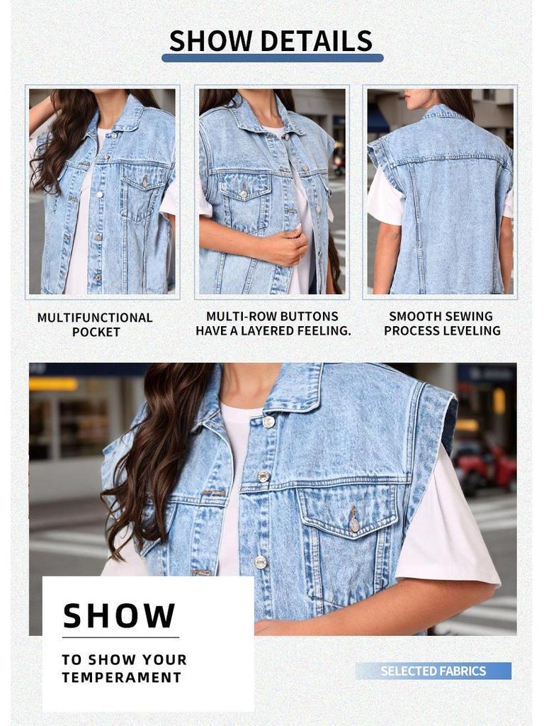 Minimalistyczna Casualowa Kamizelka Denimowa - Damska Wszechstronna Slim-Fit Klasyczny Styl