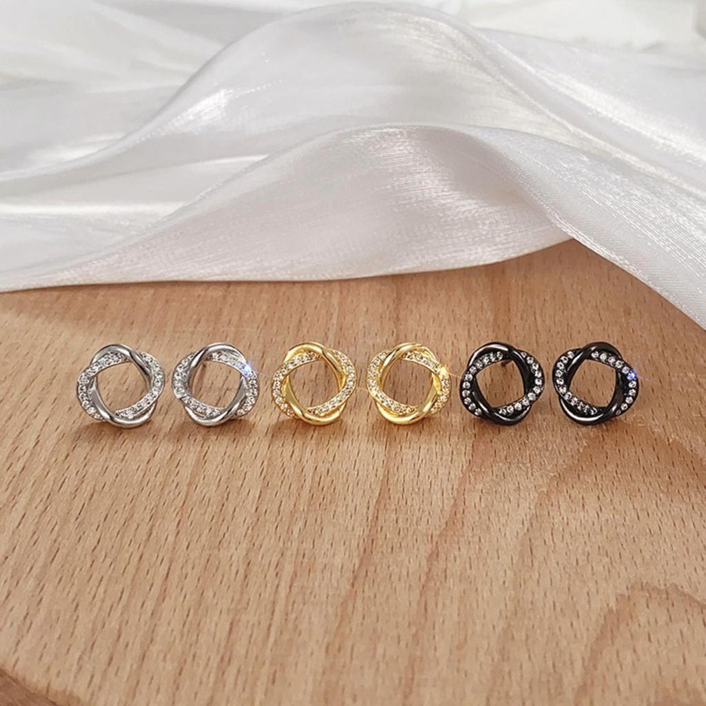 Twisted Knot Stud Earrings for Women Sparkly Interlocking Circle Earrings Minimalist Daily Fashion Jewelry