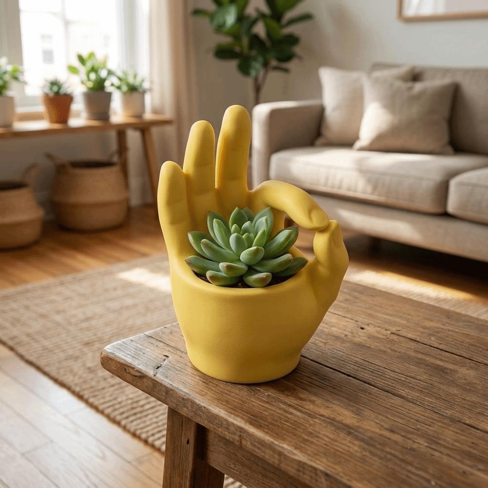 Novelty OK Gesture Planter Unique Shape Desktop Flower Pot Hand Sculpture Decor Home Decor