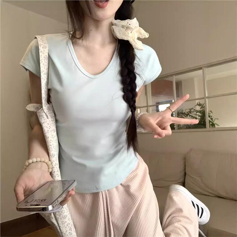 

2024 Women s V-Neck Irregular Slim-Fit Short-Sleeve Top XL м ята зелений колір