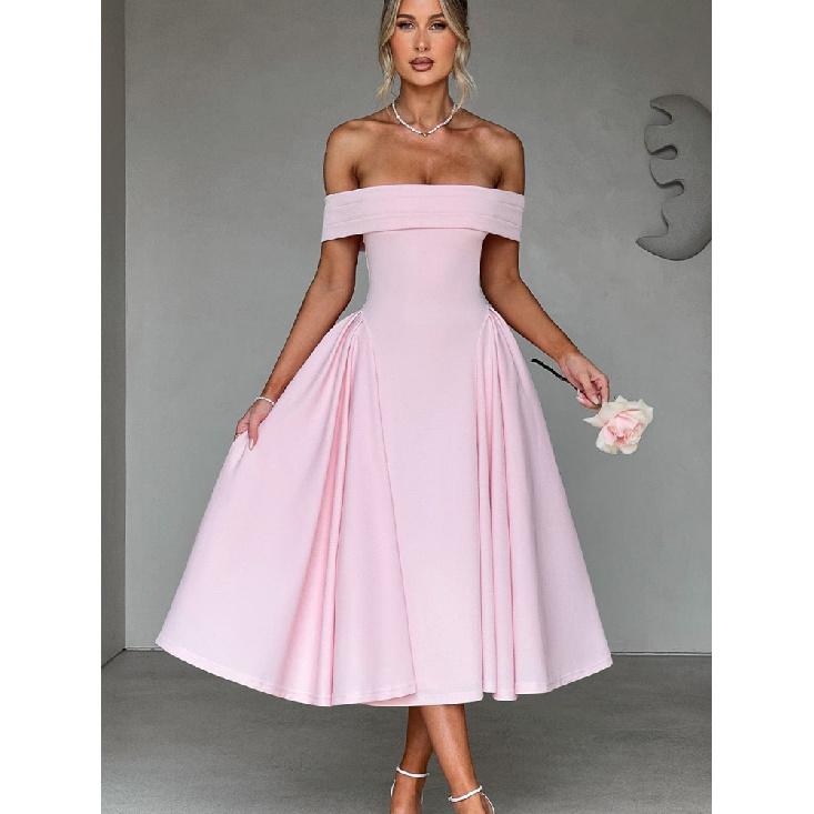 Elegancka Sukienka Damska Bez Ramiączek, Bez Pleców, na Jedno Ramię, w Czystym Kolorze, Letnia-Graniczna, Modna