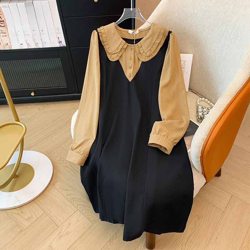 Spring and Autumn Plus Size Women's Dress Doll Collar Long Sleeve Dresses