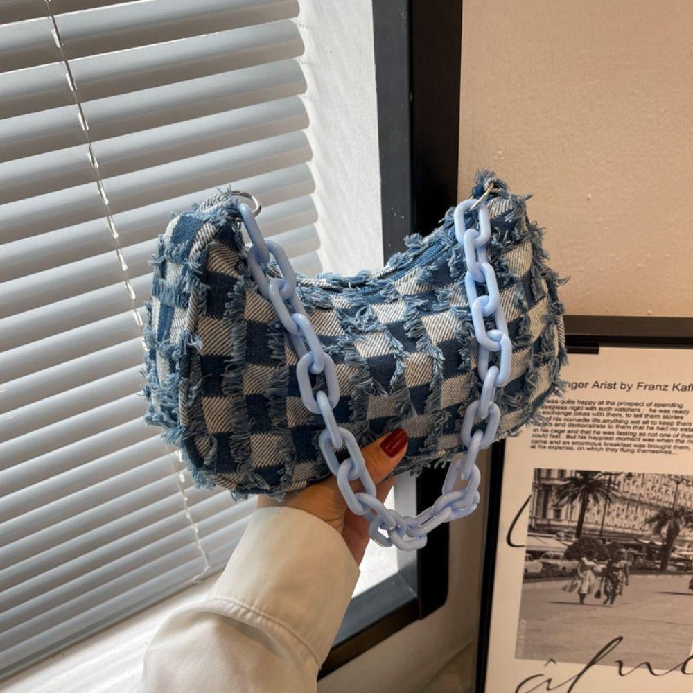 Chessboard Chain Handbags Contrast Color Shoulder Bag Fashion Plaid Underarm Bag  Streetwear