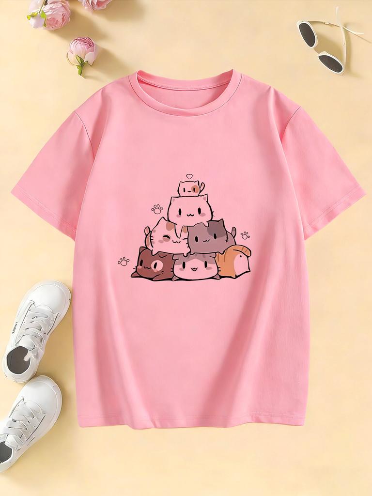 Cute Emoji Cat Fun Pure Cotton Printed Unisexs and Womens Wear Summer New Personalized Tshirt Fashion Casual Loose Tshirt