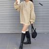 Han thin version striped sweater women's autumn new thin learning loose and versatile show casual round neck season tops tide