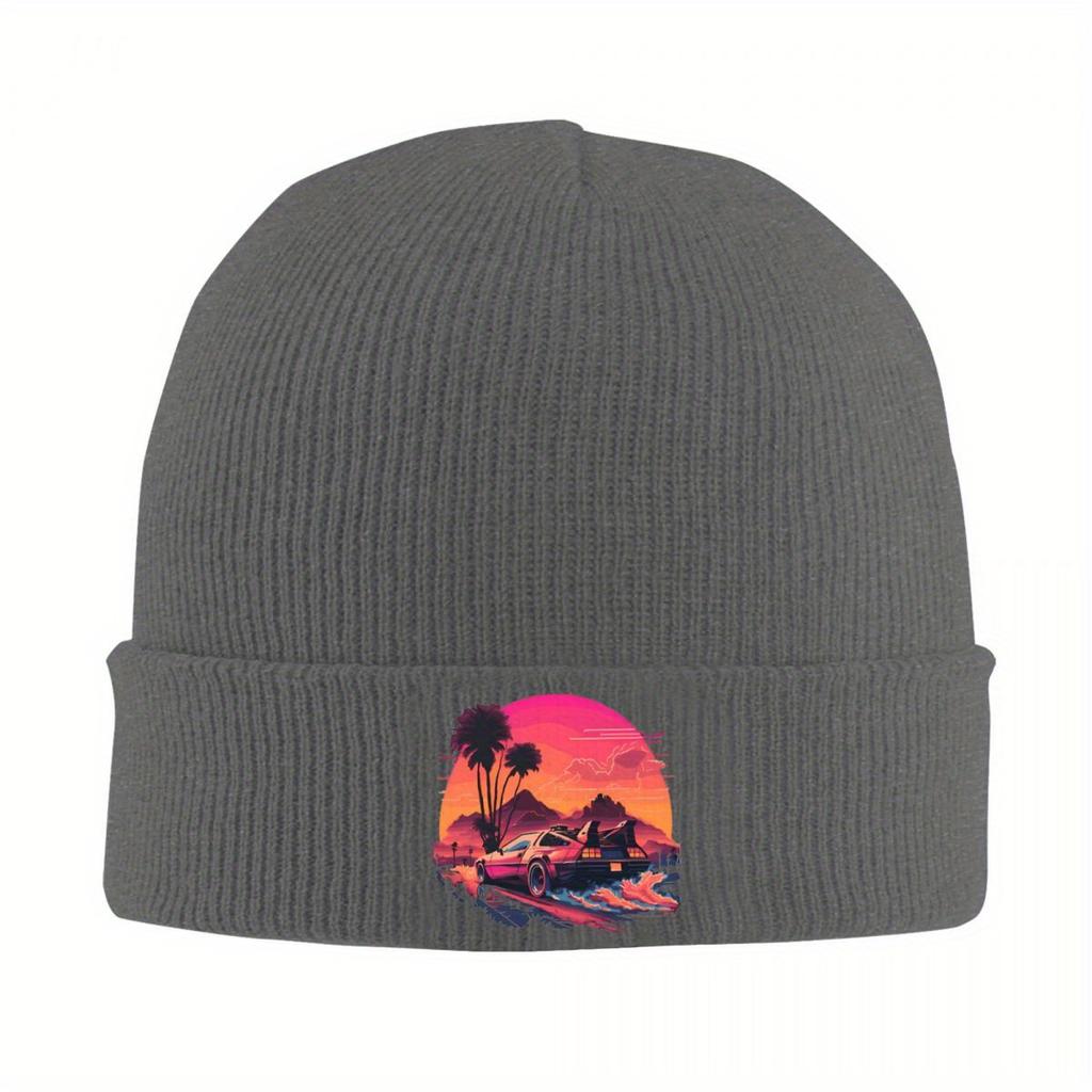 Synthwave DeLorean Back To The Future Knitted Hat Beanies Winter Hats Warm Acrylic New Movie Film Series Cap for Men Women Gift